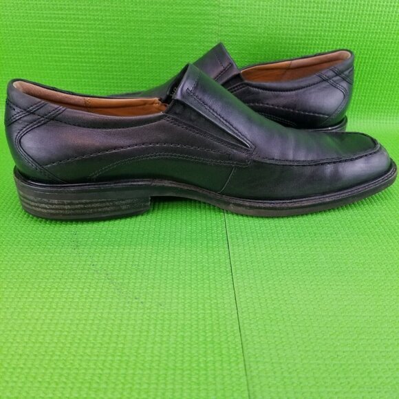 ✅Mens 44 Extra Wide ECCO Black Leather Slip on Apron Toe Dress Shoes Loafers main image 11